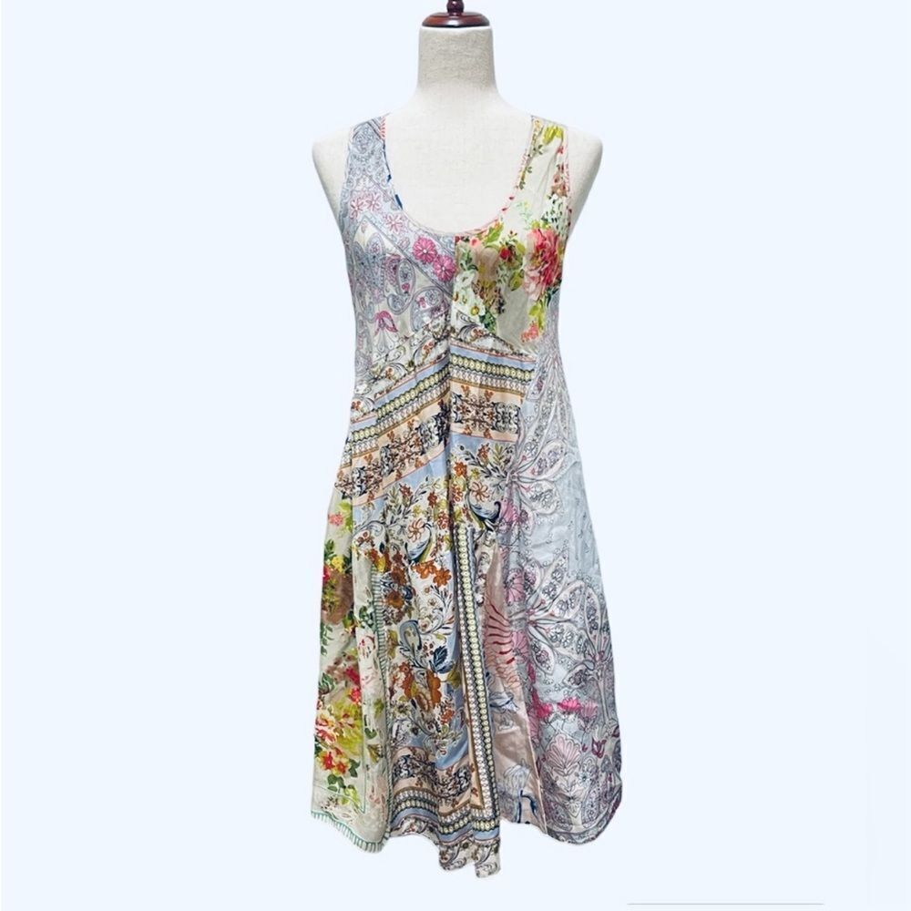 Johnny Was 100% silk sleeveless patchwork design dress size XS